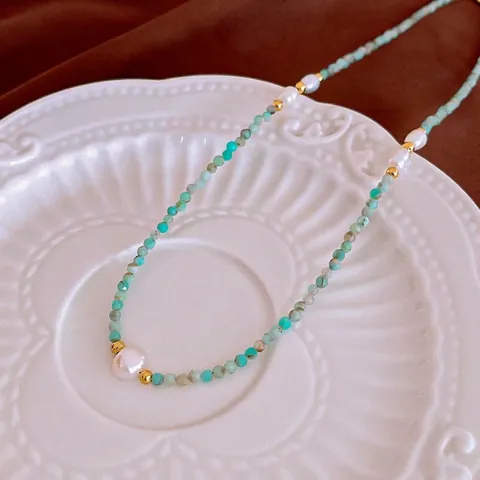 Collar De Amazonita Y Perlas Artificiales De Agua Dulce Cobre Chapado En Oro Real Hecho A Mano Estilo Chino Nuevo Gargantilla Minimalista