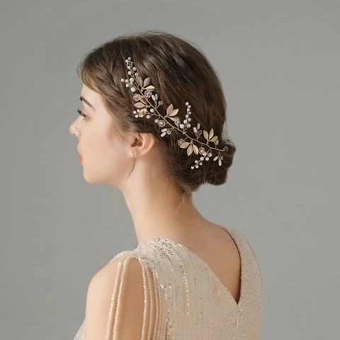 Vite Per Capelli Sposa Oro Fatto A Mano Perla Artificial Di Imitazione Rhinestone Fiore Foglia Fascia Accessori Per Capelli Matrimonio