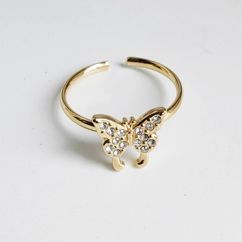 Titanium Steel Open Rings For Women Vintage Rhinestone Butterfly Eye Cross Leaf Adjustable Gold Plated Elegant Jewelry