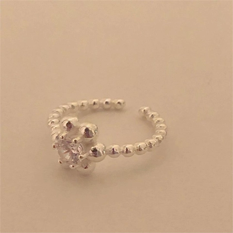 Anello Regolabile Aperto Fiore Argento Sterling 925 Fascia Con Perline Zirconia Stile Coreano Elegante