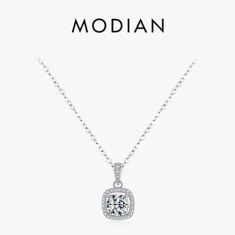 925 Sterling Silver Necklace With Square Halo Pendant Round Cubic Zirconia Minimalist Elegant Jewelry For Women