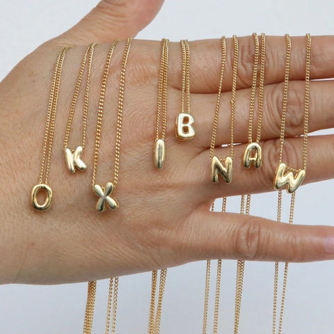 Balloon Initial Letter Necklace 18K Gold Plated Brass 3D Bubble Alphabet Pendant Personalized Jewelry Trendy Gift