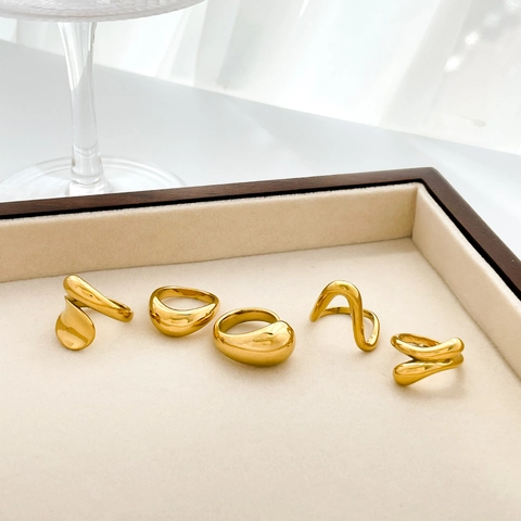 Anillo Abierto Irregular Minimalista Acero De Titanio Pulido Diseño De Metal Fluido Geométrico Para Mujer Estilo Vintage