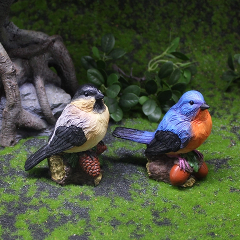 Realistic Resin Simulation Bird Figurine Pine Cone Acorn Base Garden Ornament Micro Landscape Outdoor Home Decorative Statue Gift