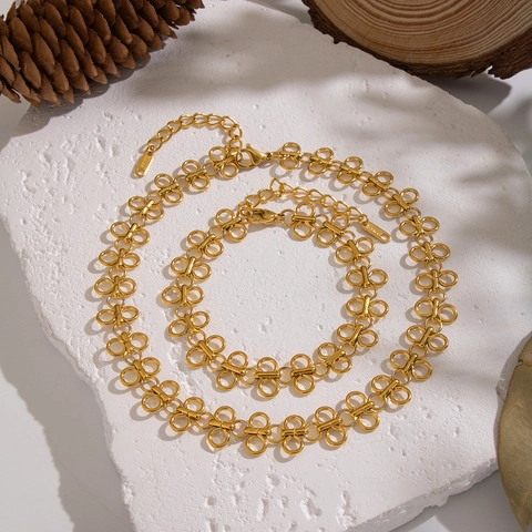 Collar Y Pulsera De Acero Inoxidable Chapado En Oro Cadena De Bucle Infinito Impermeable Hipoalergénico Para Mujeres