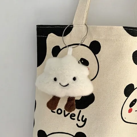 Χαριτωμένη Τσάντα Panda Από Καμβά Μεγάλης Χωρητικότητας Με Φερμουάρ Τσάντα Ώμου Με Λούτρινο Μενταγιόν Καθημερινή