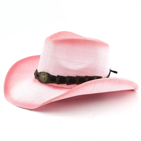 Cappello Da Cowboy Western Paglia Intrecciata Tesa Larga Protezione Solare Traspirante Stella Di Metallo Vintage Spiaggia Viaggio Unisex
