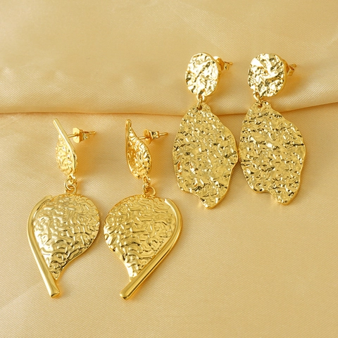 Vintage Leaf Hammered Texture Stainless Steel Stud Earrings For Women Gold Plated Fashion Jewelry Geometric Ear Studs
