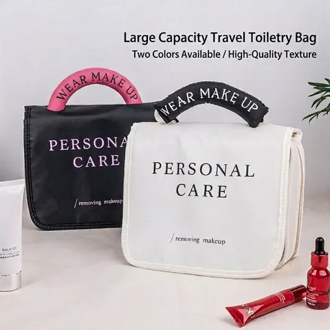 Borsa Da Toilette Portatile In Nylon Impermeabile Grande Capacità Organizzatore Sospeso Con Manico In Perla Artificial Per Viaggio