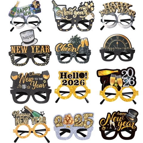 Happy New Year Party Glasses 2026 Glitter Celebration Decorative Eyewear Photo Booth Props For Celebration