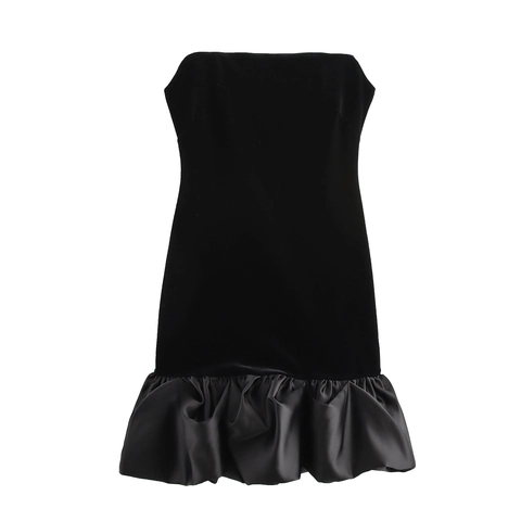 Sexy Fluweel Satijn Patchwork Tube Top Mini Jurk Mouwloos Strapless Ruches Zoom Slanke Pasvorm Avondfeest Jurk Voor Vrouwen