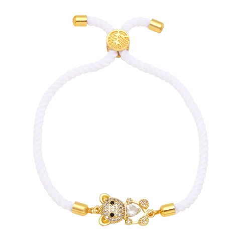 Cute Teddy Bear Heart Bracelet Gold Plated Copper Colorful Adjustable Woven Cotton Rope Handmade Jewelry For Women Girls