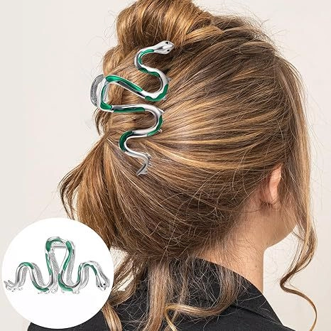 Molletta Per Capelli A Forma Di Serpente Lega Metallo Smalto Verde Grande Per Donne Elegante Stile Punk Accessori