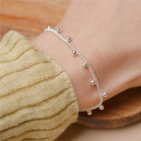925 Sterling Silber Armband Mit Runden Perlen Minimalistische Geometrische Feine Kette Zierlicher Schmuck Für Damen