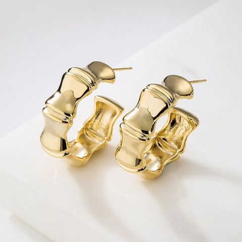 Dames C-Vormige Creolen Verguld Koper Bamboe Onregelmatig Gedraaid Metaal Punk Hip Hop Minimalistische Sieraden