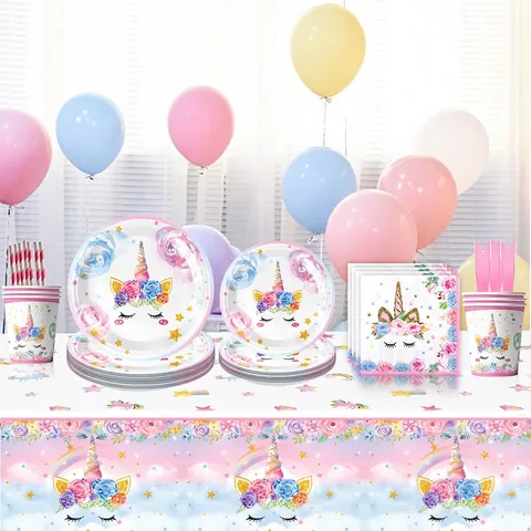 Stoviglie Usa E Getta Unicorno Piatti Di Carta Bicchieri Tovaglioli Posate Plastica Decorazioni Compleanno Bambini