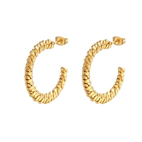 Twisted Rope Hoop Earrings Stainless Steel 18K Gold Plated C Shape Braided Trendy Minimalist Jewelry For Women