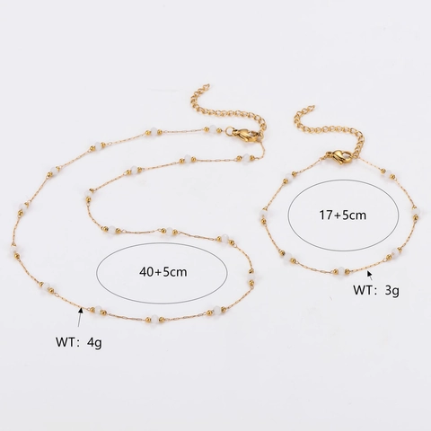 Joyería Minimalista De Acero Inoxidable 304 Para Mujer Con Cuentas Blancas Elegante Collar Y Pulsera De Cuentas Chapado En Oro 18K