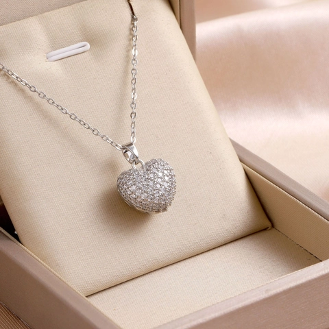 Shiny Heart Pendant Necklace Stainless Steel Luxury Romantic Full Zircon Clavicle Chain Jewelry For Women Elegant Gift