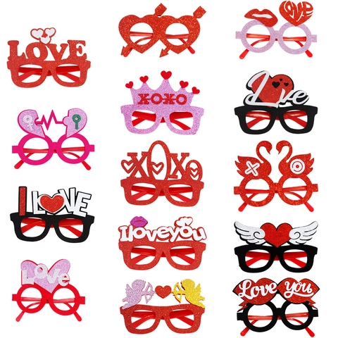 Occhiali Da Festa Di San Valentino Cuore Cupido Amore XOXO Forme Glitter Plastica Novità Occhiali Accessori Foto Per Coppie Celebrazioni