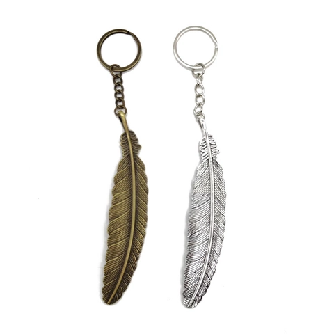 Vintage Feather Keychain Zinc Alloy Metal Keyring Bag Charm Car Pendant Antique Finish Fashion Accessory