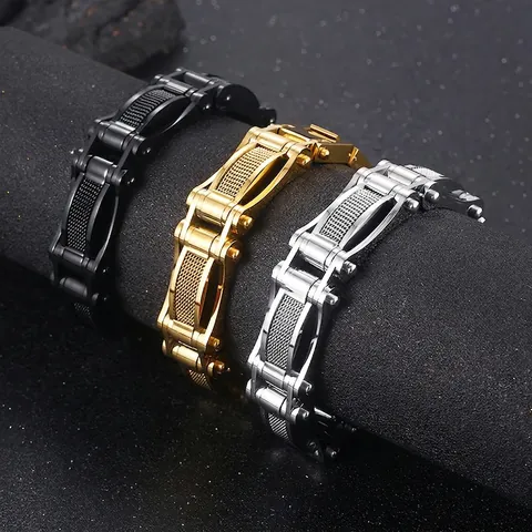 Pulsera De Acero Inoxidable Para Hombre Cadena De Moto Estilo Punk Industrial Patchwork De Malla Accesorio Joyería