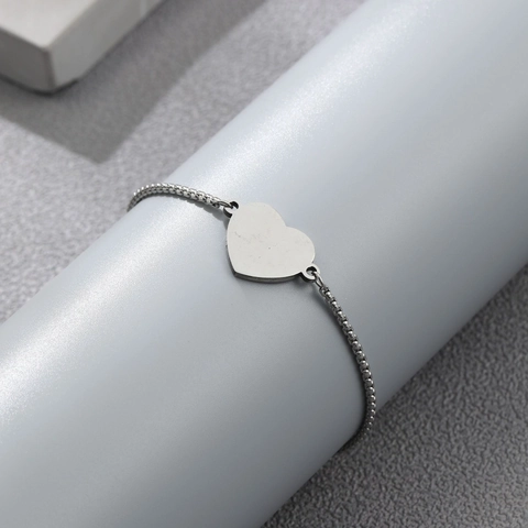 Heart Pendant Bracelet Stainless Steel Adjustable Box Chain Minimalist Jewelry Gift