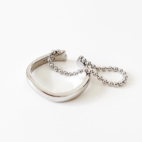 925 Sterling Silver Ring Double Layer Bead Chain Open Adjustable Minimalist Geometric Fine Jewelry For Women Daily Wear