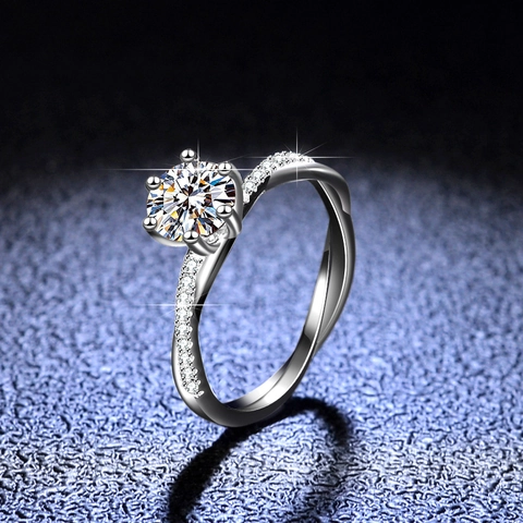 Moissanite Ring 925 Sterling Silver Six Claw Round Cut Twist Band Engagement Wedding Jewelry For Women