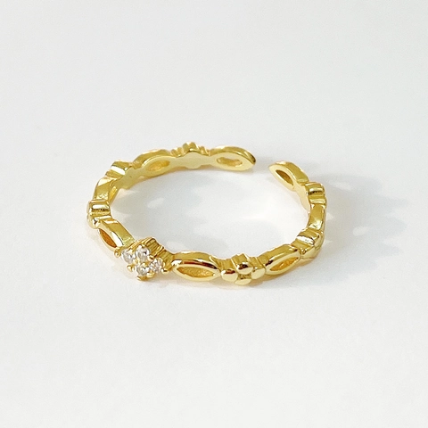 Anello In Argento Sterling 925 Con Zircone Placcato Oro 18K Geometrico Cavo Regolabile Aperto Floreale Minimalista Donna