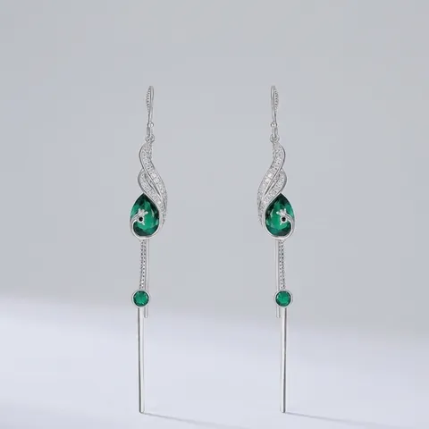 925 Sterlingsilber Pfau Synthetischer Smaragd Ohrhänger Mit Zirkonia Lange Quaste Ohrdraht Luxus Schmuck Geschenk