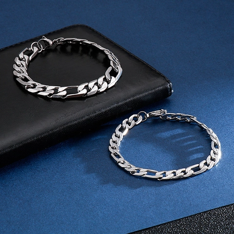 Bracciale A Catena Figaro Acciaio Inossidabile Strutturato Motivo Diamante Hip Hop Gioielli Per Uomo Unisex