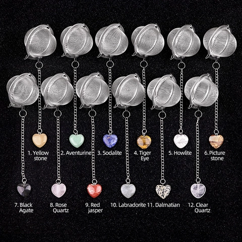 Tea Infuser Heart Natural Stone Pendant 304 Stainless Steel Mesh Strainer Chain Hook Reusable Brewer For Loose Leaf Tea