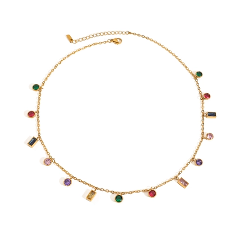 Multicolor Crystal Pendant Necklace 18K Gold Plated Stainless Steel Waterproof Hypoallergenic Jewelry For Women