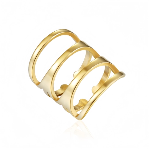 Anello In Acciaio Inossidabile Geometrico Per Donna Minimalista Multistrato Cavo Largo Moderno Design Gioielli