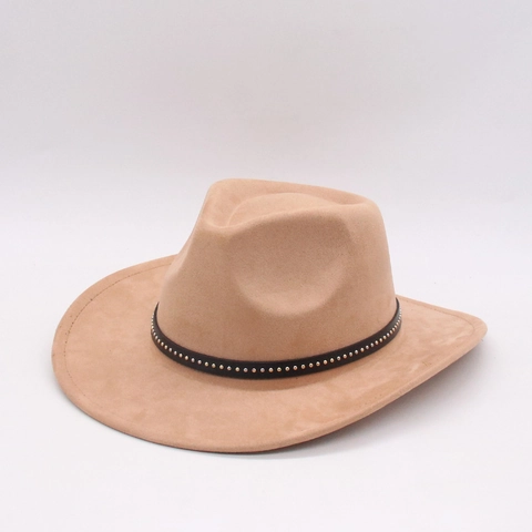 Vintage Western Cowboy Hat Wool Felt Wide Brim Jazz Fedora With Studded Leather Band Retro Outdoor Style For Men Women