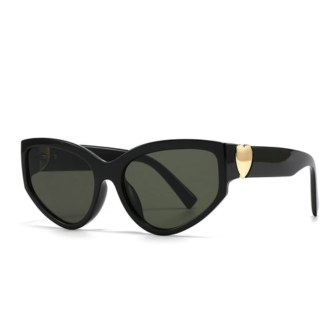 Occhiali da Sole Cat Eye Vintage per Donna Montatura a Farfalla alla Moda Lenti Sfumate UV400 Decorazione a Cuore in Metallo Oro