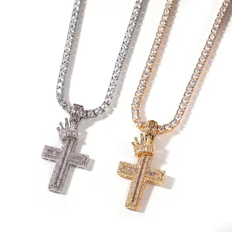 Collana Con Ciondolo A Croce Con Corona Hip Hop Gioielli In Ottone Con Zircone Per Uomo Stile Punk