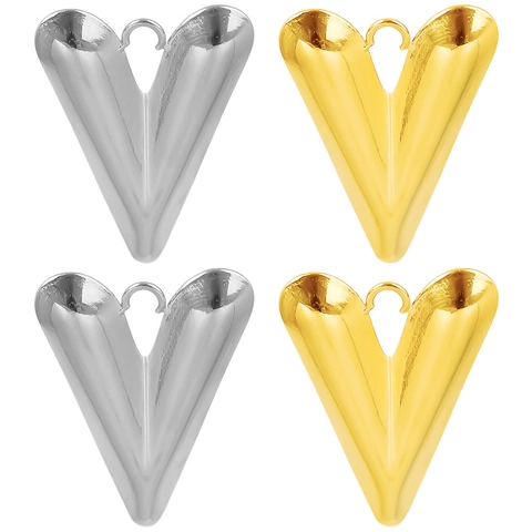 Heart Shaped V Pendant 304 Stainless Steel High Polished Glossy Charm For DIY Jewelry Making Elegant Modern Tone Accessory