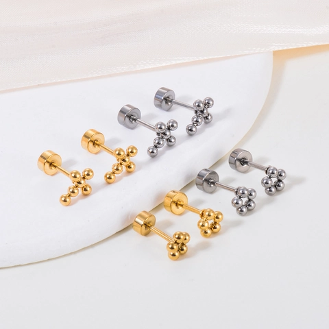 Orecchini A Lobo Minimalisti Con Croce E Grappolo Di Fiori Acciaio Inossidabile Stile Punk Geometrico Per Donna Chiusura A Vite