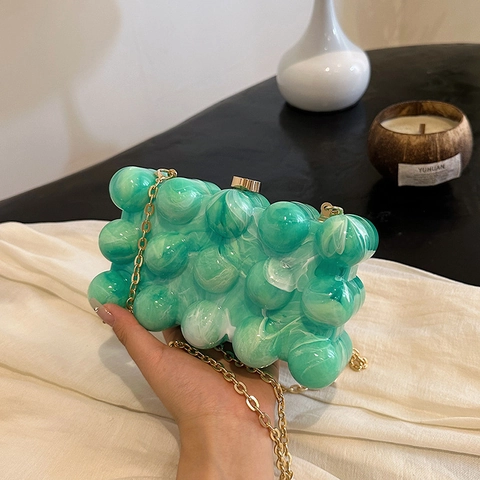 Acrylic Bubble Textured Evening Clutch Bag Marble Pattern Box Crossbody With Metal Chain Strap For Women Party