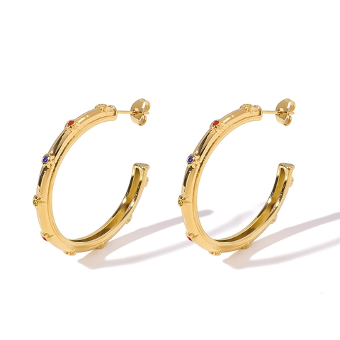 Orecchini A Cerchio A Forma Di C Placcati Oro 18K In Acciaio Inossidabile Con Zirconi Gioielli Minimalisti Per Donna