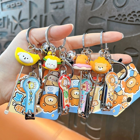 Cartoon Food Alloy Nail Clipper Ear Pick Keychain Cute Resin Charm Bag Pendant Accessory