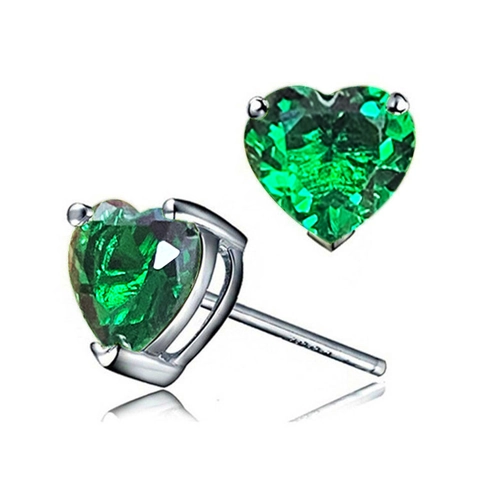 Heart Shaped Stud Earrings Colorful Zircon Copper With Silver Earring Post Three-Prong Setting Jewelry For Women
