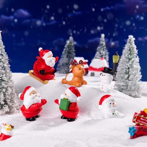 Christmas Miniature Figurines Resin Santa Claus Snowman Elk Micro Landscape DIY Decoration Desktop Holiday Gift Cartoon