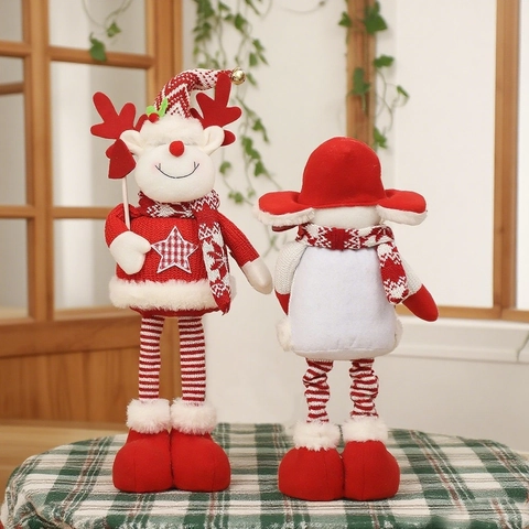 Weihnachts Plüschpuppen Teleskop Lange Beine Weihnachtsmann Schneemann Rentier Stehende Ornamente Festliche Deko