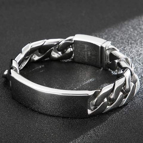 Heren Hip Hop Gepolijst Titanium Staal Cubaanse Ketting Armband Met Gladde Graveerde ID Plaat Mode Sieraden Cadeau