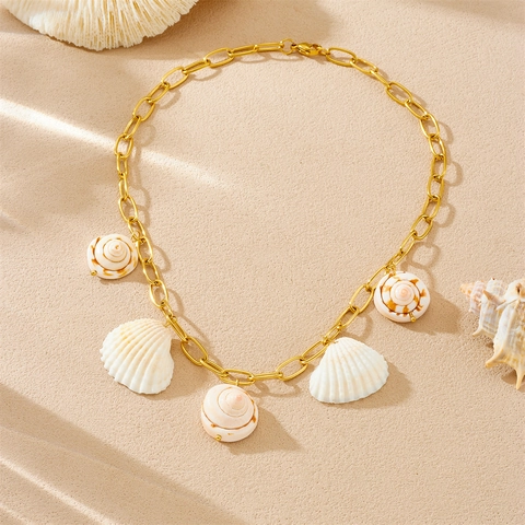Collar Con Colgante De Concha Bohemia Acero Inoxidable Chapado En Oro Joyería De Vacaciones En La Playa Para Mujer