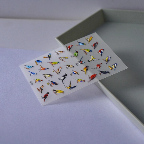 Stickers Nail Art Oiseau Relief 3D Imperméable Autocollant Coloré Colibri Perroquet DIY Décoration Manucure