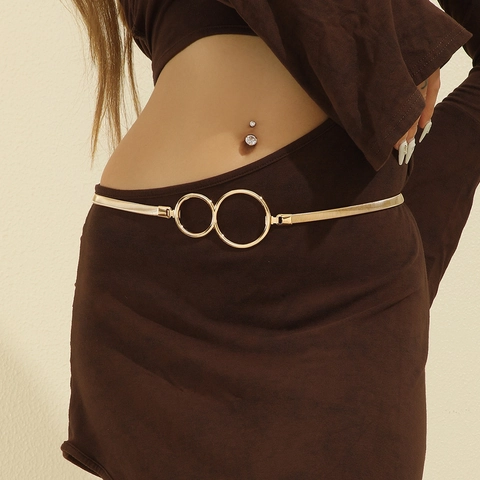 Cintura A Catena In Metallo A Molla Da Donna Elastica Estensibile Doppia Fibbia Ad Anello Sottile Per Vestito Maglione Elegante